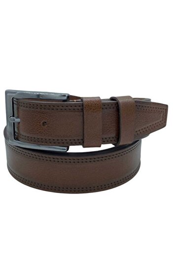 Süzer Deri 3.5 cmClassic Genuine Leather Stitched Belt Brown