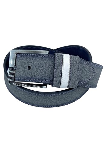 Süzer Deri 4.5 cmSports Faux Leather Stitched Men's Belt Gray