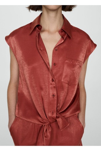 MANGO Woman Satin Tie Detailed Shirt