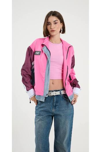 İLKCET MODA Women's Jacket - Mesh Detailed Stripe