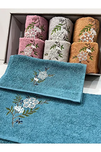 AYHANHOME Embroidery Patterned Boxed Dowry Gift Set of 8 4 Hand Face & 4 Kitchen Towels