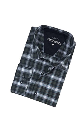 GÖMLEK GALERİSİ Plaid Cotton Men's Shirt - Comfortable Fit, Long Sleeve