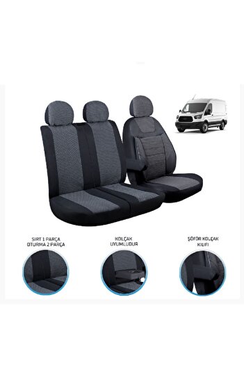 Universal Ford Transit Koltuk Kılıfı 1 2 Ön Takım Füme Siyah