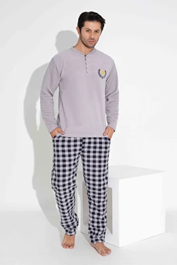 MEBA Men's Father-Son Front Two Buttons Wellsoft Fleece Pajamas Set