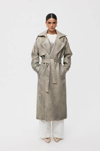 Seda Yalçın Atelier Long Gray Leather Coat - Washable Design