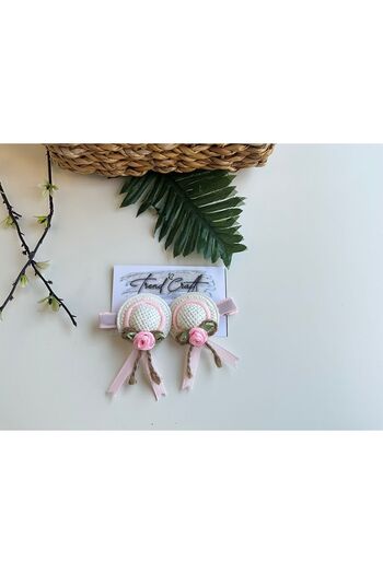 Trend Toka Straw Hat with Pink Roses - 2 Pieces Clip Buckle