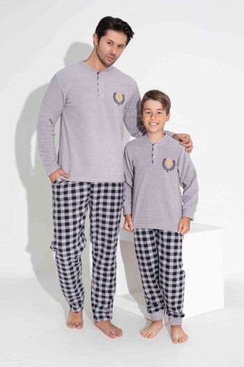 MEBA Men's Father-Son Front Two Buttons Wellsoft Fleece Pajamas Set