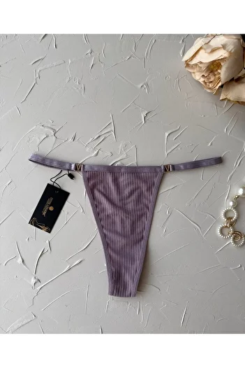 İntive Lingerie Victoria 95% Cotton Ribbed Thong with V Accessories on the Sides