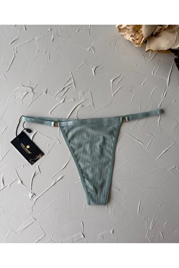 İntive Lingerie Victoria 95% Cotton Ribbed Thong with V Accessories on the Sides