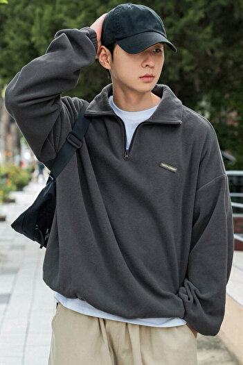 North London Erkek Polar Antrasit Oversize Sweatshirt