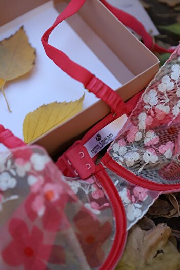 İntive Lingerie Daniela Γυναικείο Σετ Σουτιέν με λουλούδια με λουλούδια με λουλούδια με λεπτομέρεια Transpran Sexy Double Bra Set