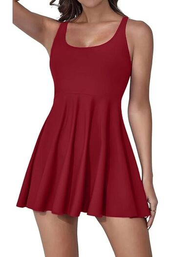 segiza Plum Lycra Combo Shorts Dress Swimsuit
