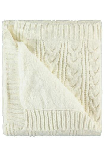 Recos Beige Knitwear Blanket - Tail Patterned, Striped, Wool Fade Resistant (75x95)