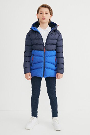 QAWWA Boy's Hooded Sports Coat - Saxe-Navy, Windproof and Water Resistant