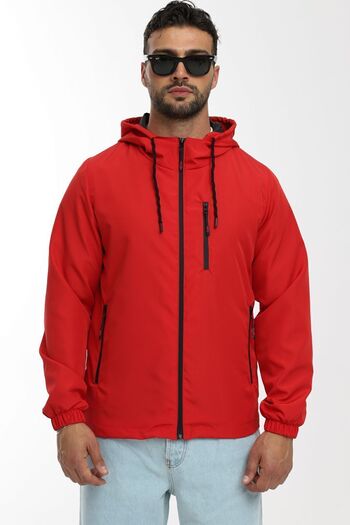 RİVERCLUP Men's Red Lined Water and Wind Resistant Hooded Pocket Raincoat