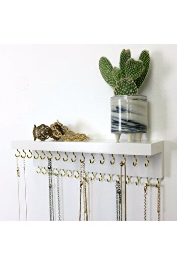 Efe 40 cm Wooden Wall Key Hanger with 32 Hooks - Mounted Jewelry Hanger