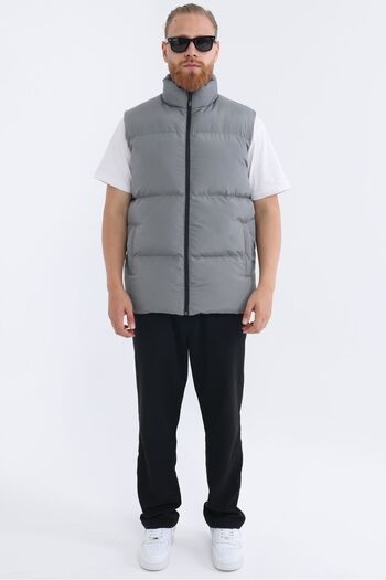 Goccix Men's Lined Windproof Gray Inflatable Vest