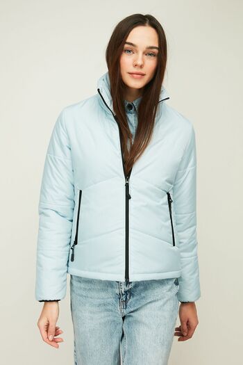 QAWWA Women's Ice Blue Fiber Windproof Puffer Winter Jacket