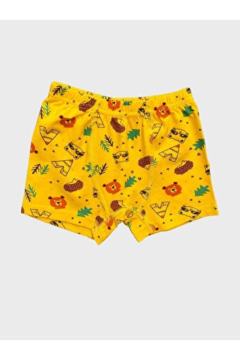 elmas kids Erkek Çocuk Pamuklu Sarı Ayıcık Desenli Atlet Boxer Takımı