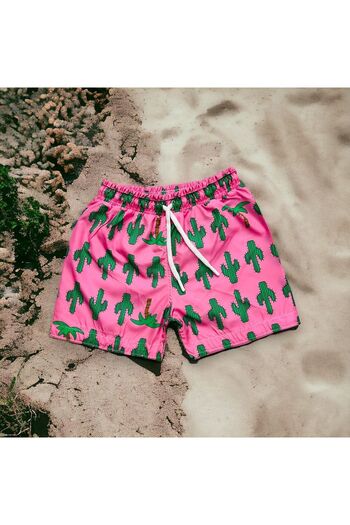 Lolliboomkids New Season Boy's Cactus Printed Pink Green Color Lace Up Shorts Swimsuit Mesh Full / Regular Fit