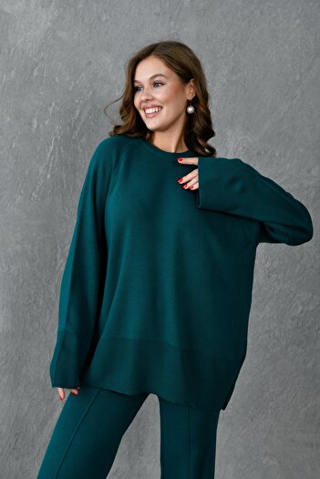 bayansepeti Flexible Emerald Knitwear - Sweater and Trousers Oversize Set 1027