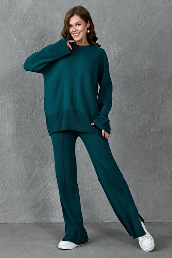 bayansepeti Flexible Emerald Knitwear - Sweater and Trousers Oversize Set 1027