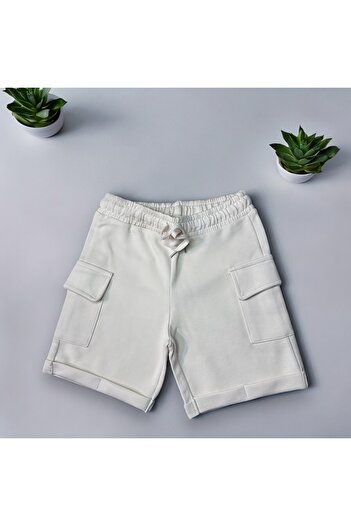 Lolliboomkids Boy's Cream Colored Shorts - Pocket Cover, Elastic Waist