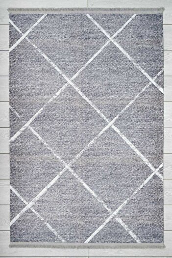 Oriente Home Iskandinav Desenli Gri Şönil Makina Halısı Yıkanabilir Saçaklı Kaymaz Taban Halı 7768
