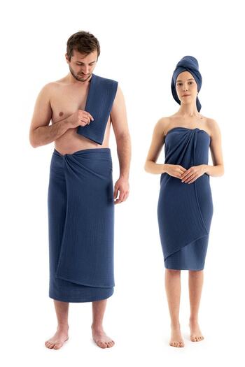 Denizli Concept Navy Blue Muslin Bath Towel Set - Soft & High Water Absorbent Bath Towel - 100% Cotton