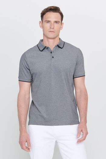 AC&Co / Altınyıldız Classics Men's Slim Fit Basic T-Shirt - 3-Piece Set, Claret Red-Light Black-Light Navy Blue, Non-Shrink Cotton Polo Collar