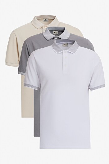 AC&Co / Altınyıldız Classics Men's Slim Fit Polo Collar Basic T-Shirt Set of 3 - Non-Shrinkable Cotton