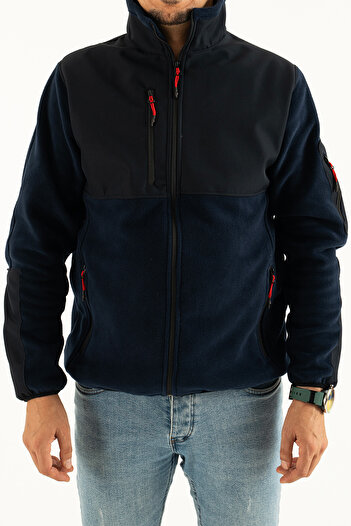 Souris Ανδρικό μπλουζάκι Navy Blue Slim Fit που δεν κολλάει με πλήρες φερμουάρ και γαρνιρισμένο φλις φούτερ