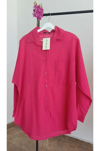 HC Boutique Υπερμεγέθη λινό πουκάμισο - Μεγάλη μονή τσέπη, νέο μοντέλο