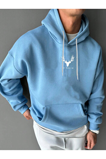 Revasser Φούτερ με κουκούλα DEER Printed Unisex Cotton Oversize - Πολύχρωμο