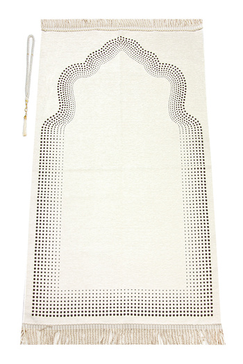 İhvan Mihrab Patterned Plain Chenille Prayer Rug Cream