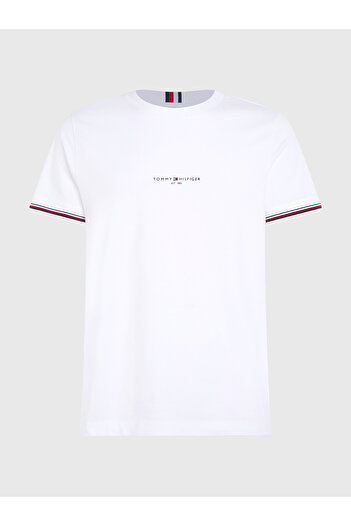Tommy Hilfiger Men's Brand Logo Cotton Suitable for Daily Use White T-shirt Mw0mw32584-ybr