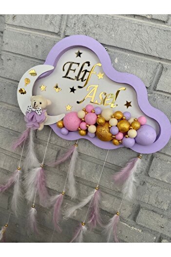 NeşeliAtölyem 40 Cm Bulut Model Ayıcıklı Kişiye Özel Bubble Bebek Kapı Süsü
