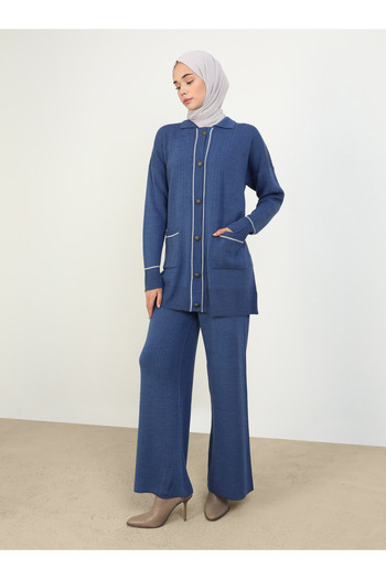 Refka Refka Indigo Knitwear Set - Stylish Design with Piping and Pocket Detail