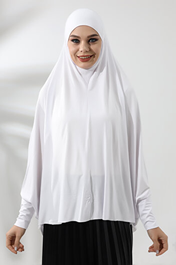 ihvanonline Λευκό έτοιμο πρακτικό Sultanbaş Hijab με μανίκια χτενισμένο βαμβακερό σουφλέ κασκόλ Hijab