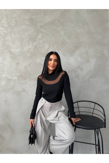 Fiori Ottoman Tulle Detailed Fabric Blouse