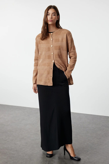 Trendyol Modest Béžový ručník s texturou pletený svetr TCTAW25TH00014