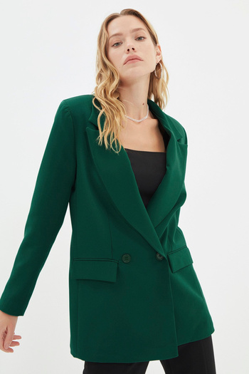 Trendyol Collection Dark Green Lining Double Breasted Closure Blazer Jacket Twoss20Ce0059