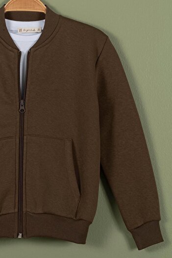 for you kids Zippered Kangaroo Pocket Brown Boy Jacket