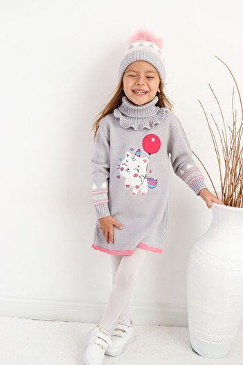 Sevimli Girl's Knitwear Sweater with Beret and Neck Collar - Set of 3