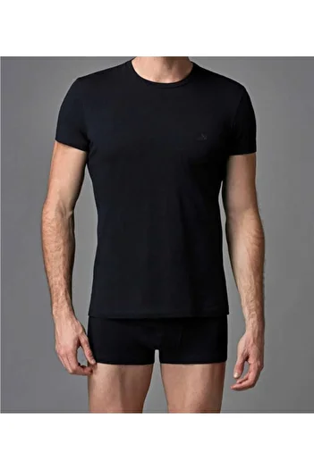Eros Men's Black Compact Undershirt T-Shirt - Zero Collar, 2 Pack