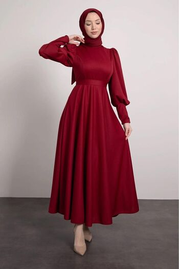 ENKA BUTİK Hijab Dress - Balloon Sleeve and Pleat Skirt Detail
