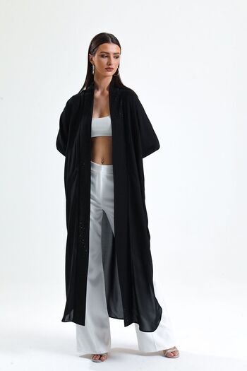 Sense Stone Detailed Evening Dress Kimono| KMN34913 Black
