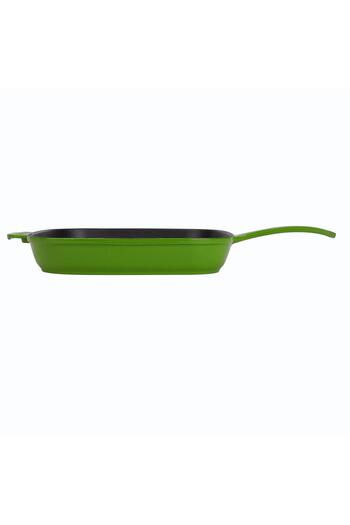 Lava Cast Rectangular 3 Compartment Grill Pan Cast Iron Solid Handle Size: 26x30 Cm