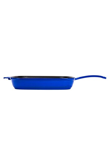 Lava Cast Rectangular 3 Compartment Grill Pan Cast Iron Solid Handle Size: 26x30 Cm
