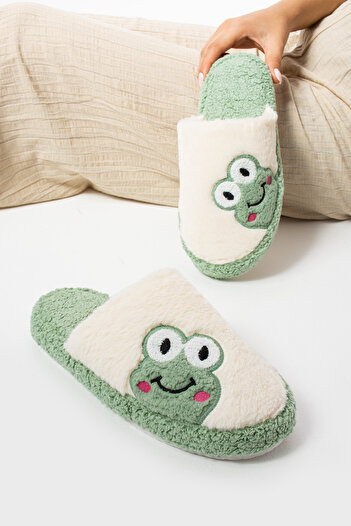 STOCON New Season Women's Frog Figured Silent Sole Plush House Slippers Stc1005